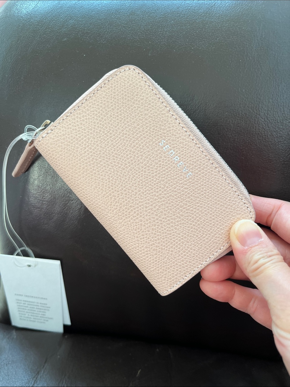 Senreve Blush Pink Leather Zip-Around Card Wallet